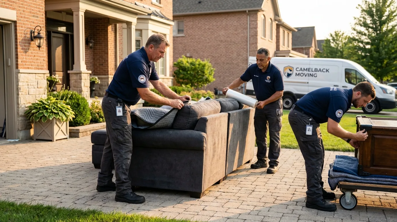 Large estate moving crew wrapping furniture in Bridgeport, IL